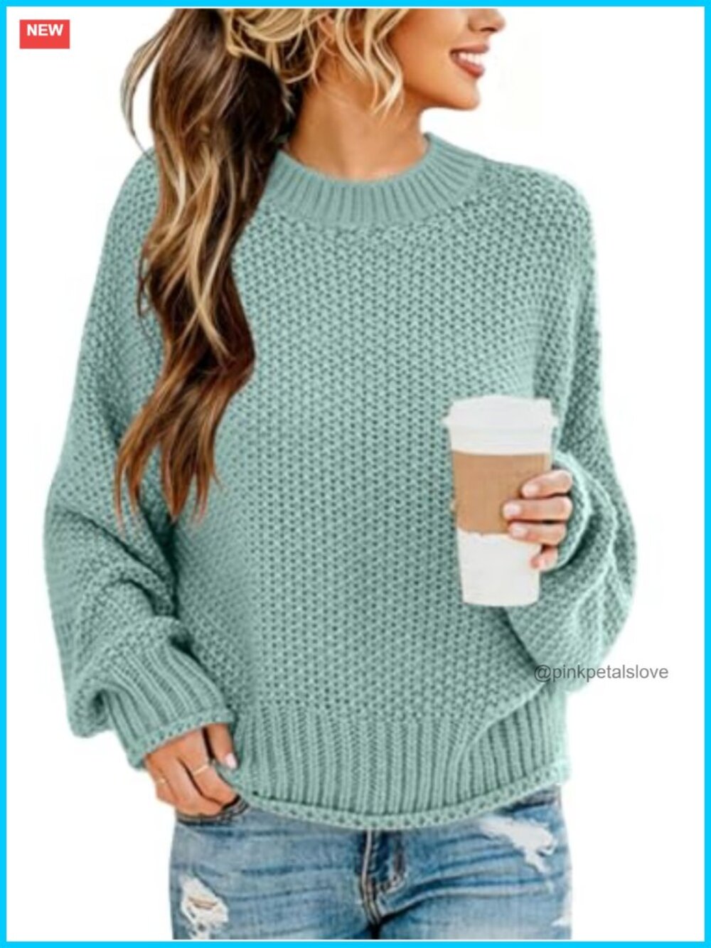 Women's Crewneck Ribbed Pullover Sweater Long Sleeve Loose Fit Fall Winter